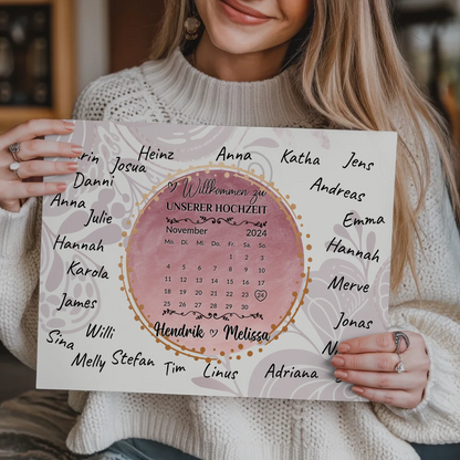 Fotoboard Hochzeit Herzlich Willkommen Rosa Aquarell