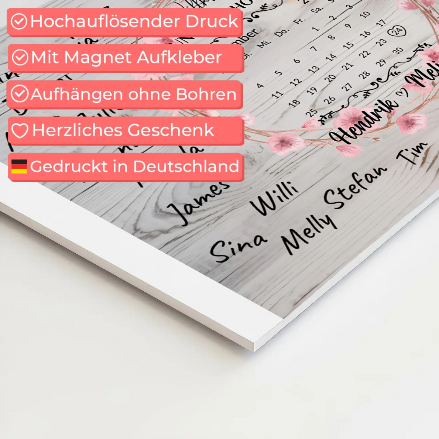 Willkommens Fotoboard Hochzeit mit Blumenkranz personalisiert