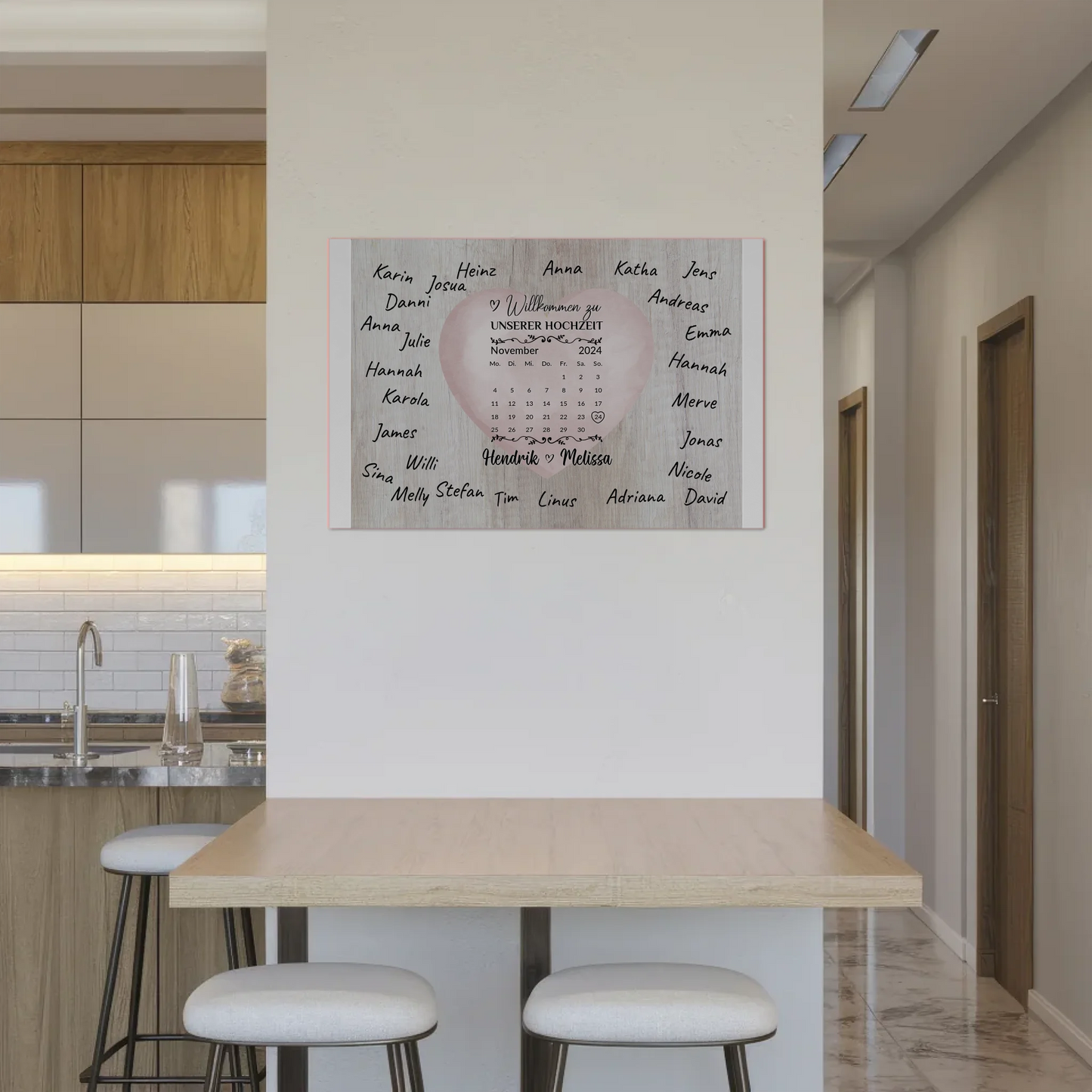 Willkommensschild Hochzeit mit Farbklecks Herz personalisiert