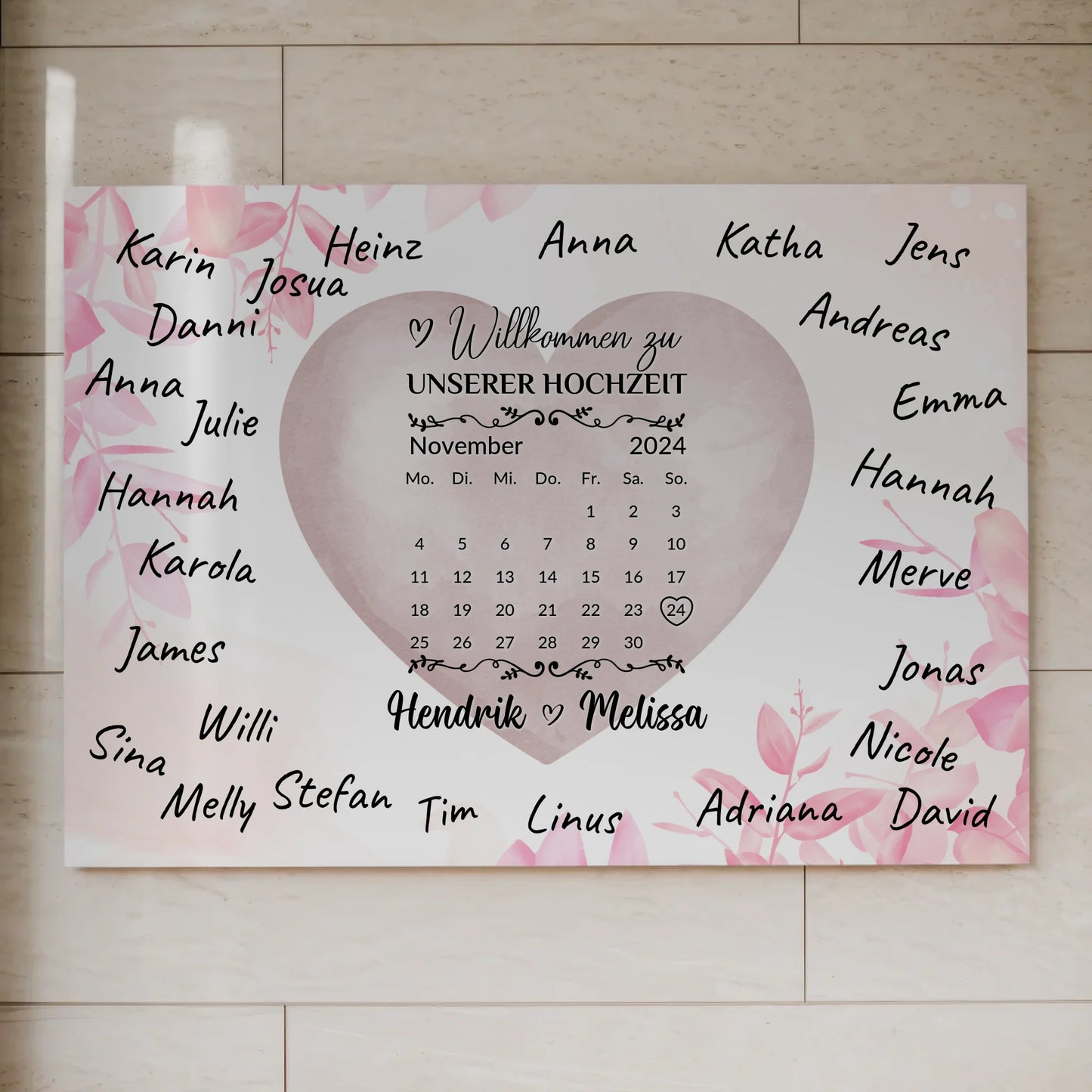 Willkommensschild Hochzeit mit Farbklecks Herz personalisiert Magnet Poster