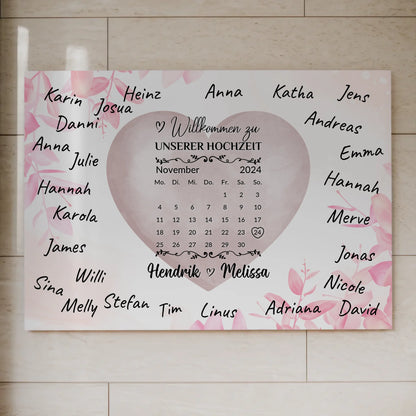 Willkommensschild Hochzeit mit Farbklecks Herz personalisiert Magnet Poster