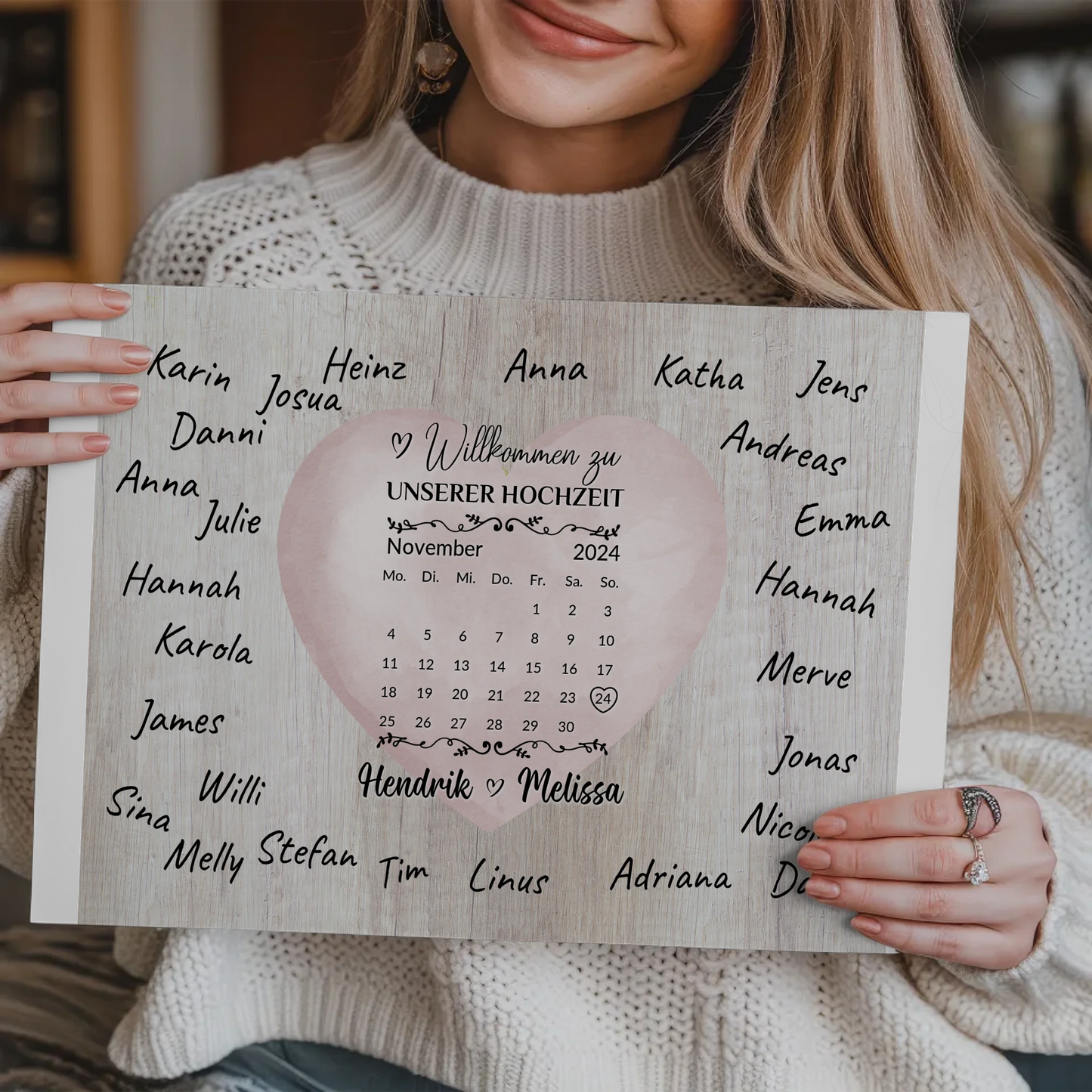 Willkommensschild Hochzeit mit Farbklecks Herz personalisiert