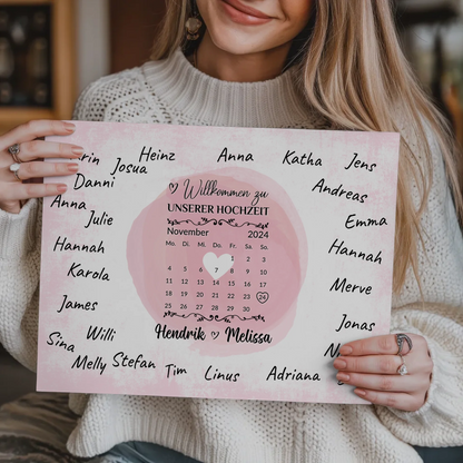 Hochzeit Willkommensschild für Unterschriften Herz Farbklecks