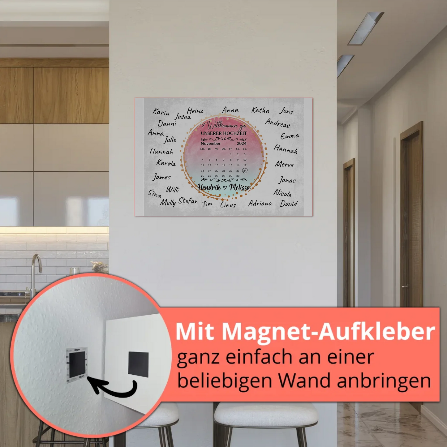 Willkommens Fotoboard Hochzeit mit Unterschriften Blau