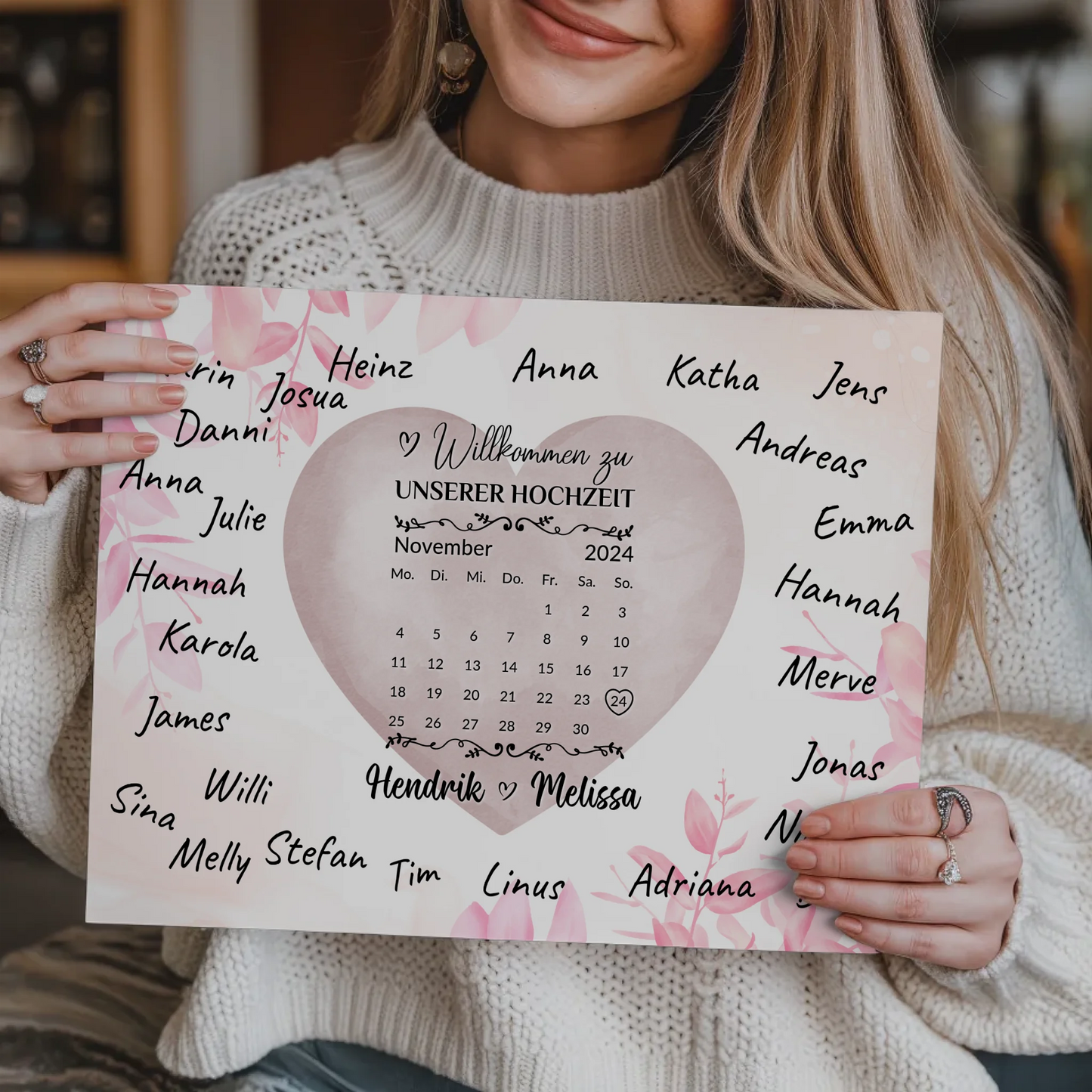 Willkommensschild Hochzeit mit Farbklecks Herz personalisiert Magnet Poster