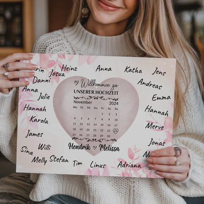 Willkommensschild Hochzeit mit Farbklecks Herz personalisiert Magnet Poster