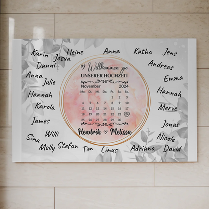 Willkommensschild Hochzeit Aquarell Kranz personalisiert