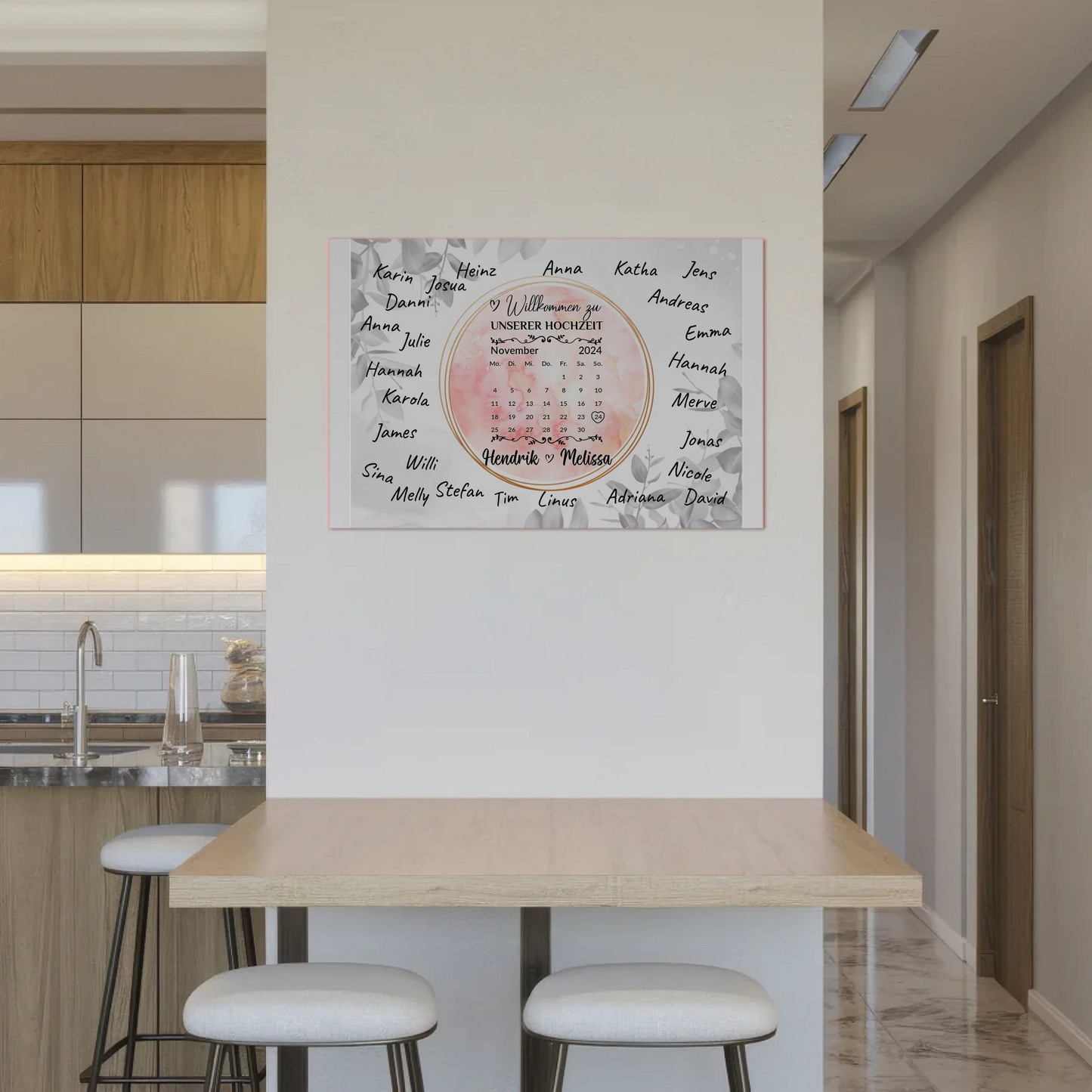 Willkommensschild Hochzeit Aquarell Kranz personalisiert