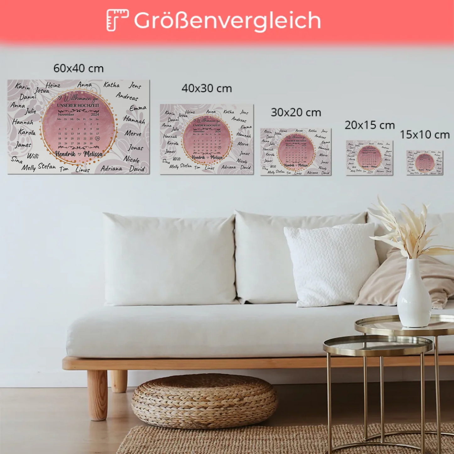 Fotoboard Hochzeit Herzlich Willkommen Rosa Aquarell