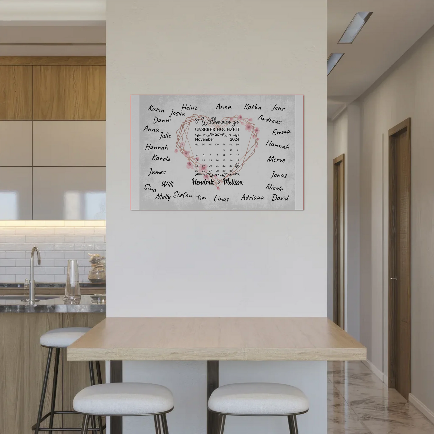 Willkommens Fotoboard Hochzeit Herz Kranz Unterschriften