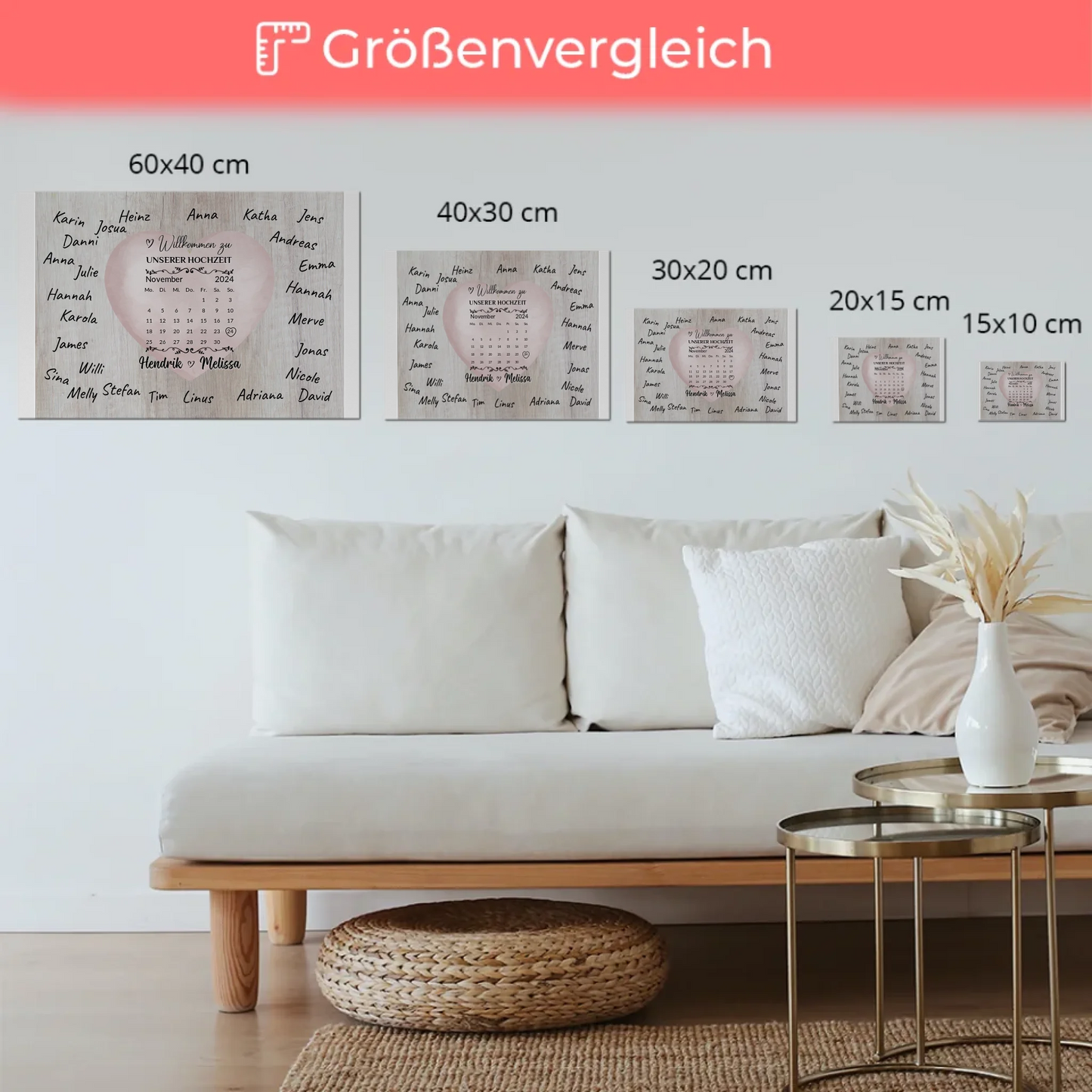 Willkommensschild Hochzeit mit Farbklecks Herz personalisiert