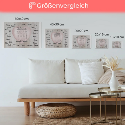 Willkommensschild Hochzeit mit Farbklecks Herz personalisiert