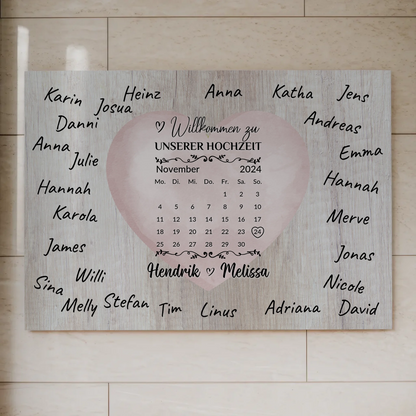 Willkommensschild Hochzeit mit Farbklecks Herz personalisiert