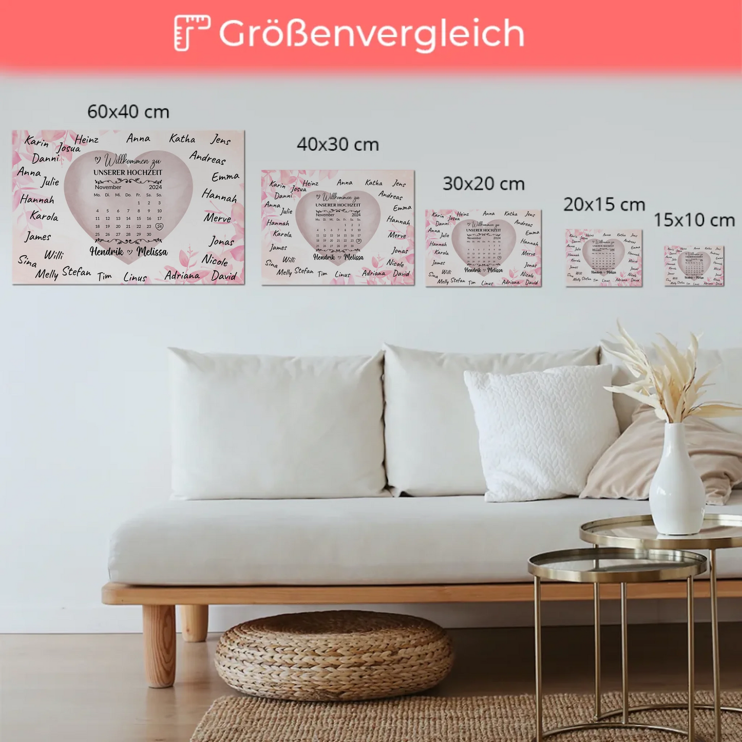 Willkommensschild Hochzeit mit Farbklecks Herz personalisiert Magnet Poster