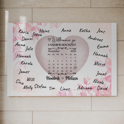 Willkommensschild Hochzeit mit Farbklecks Herz personalisiert Magnet Poster