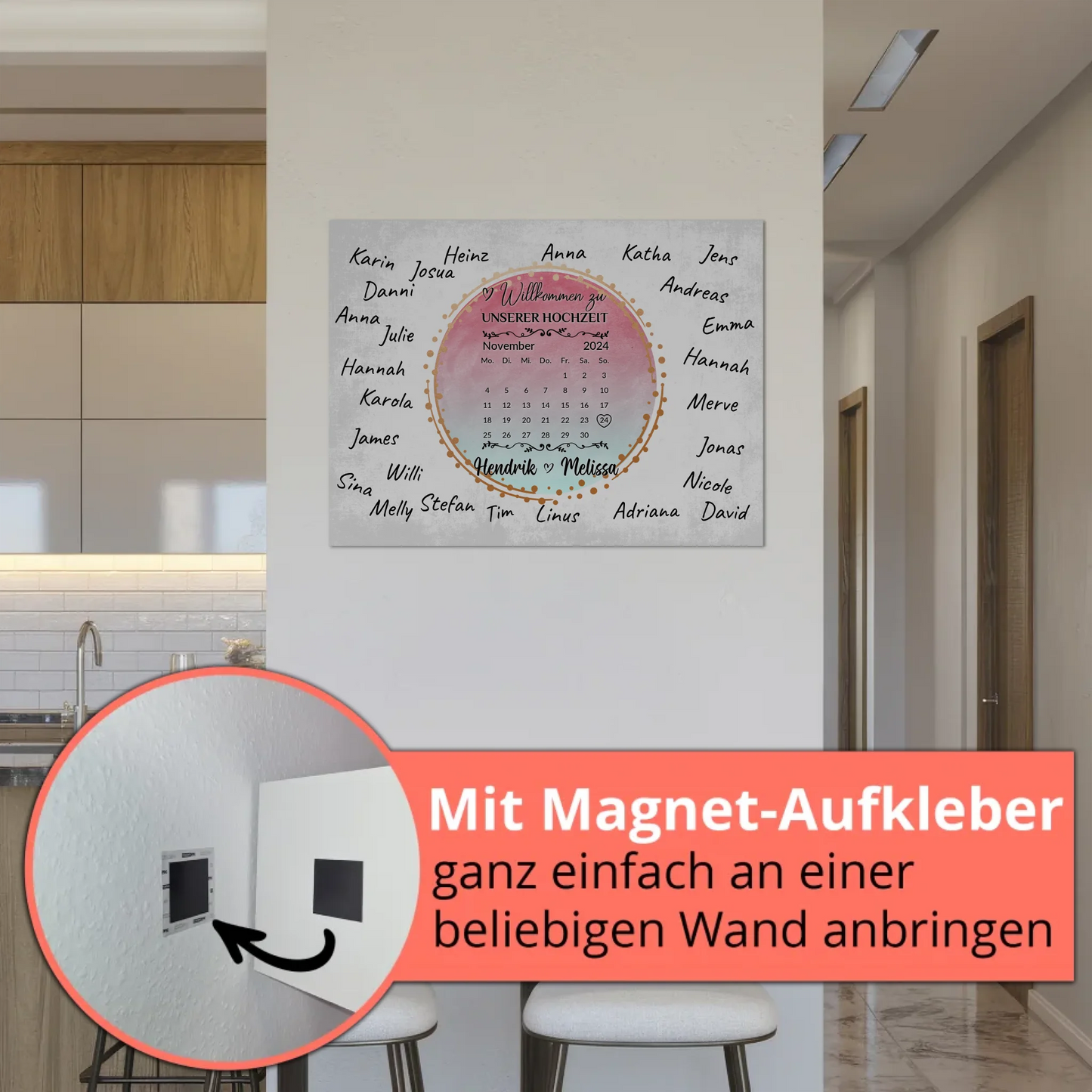 Willkommens Fotoboard Hochzeit mit Unterschriften Blau