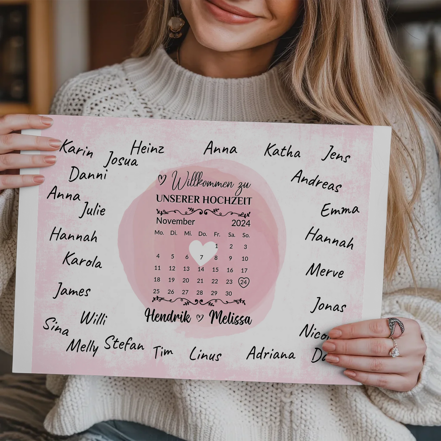 Hochzeit Willkommensschild für Unterschriften Herz Farbklecks