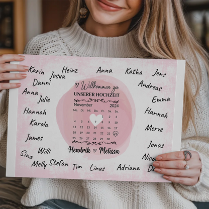 Hochzeit Willkommensschild für Unterschriften Herz Farbklecks