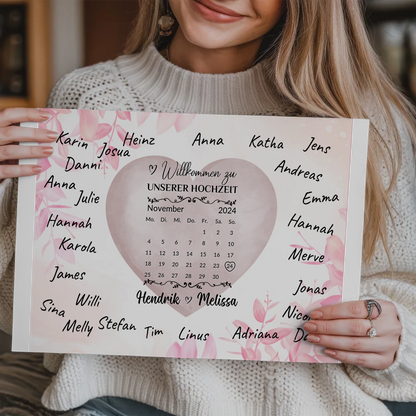 Willkommensschild Hochzeit mit Farbklecks Herz personalisiert Magnet Poster
