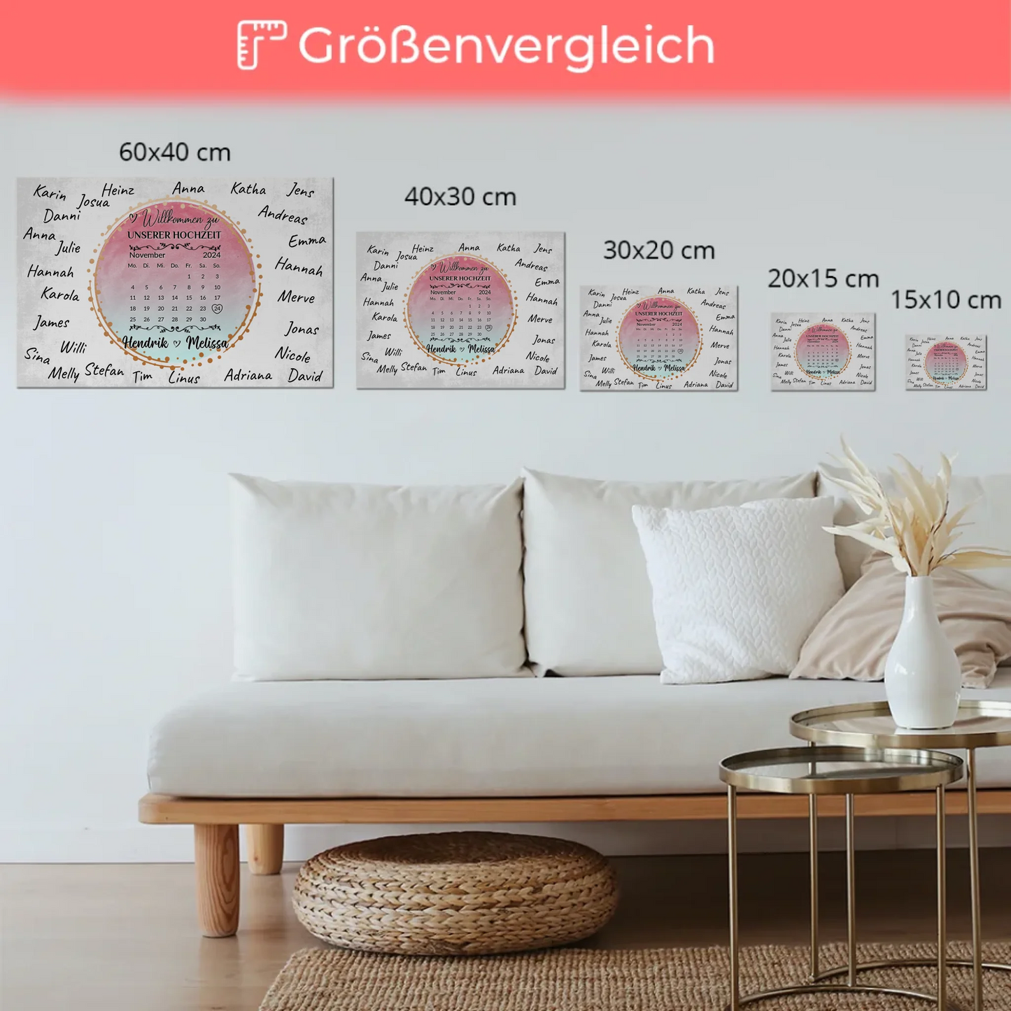 Willkommens Fotoboard Hochzeit mit Unterschriften Blau