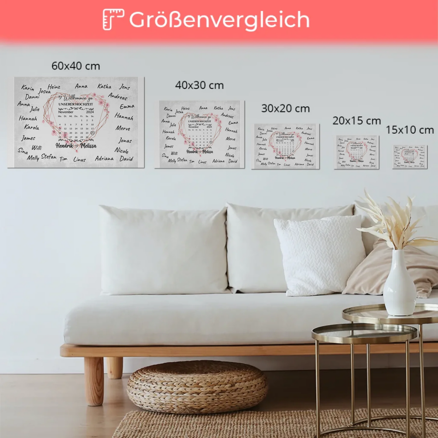 Willkommens Fotoboard Hochzeit Herz Kranz Unterschriften