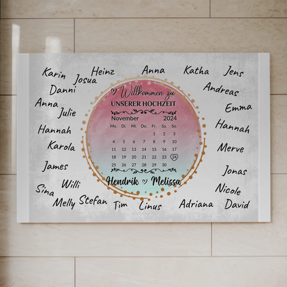 Willkommens Fotoboard Hochzeit mit Unterschriften Blau