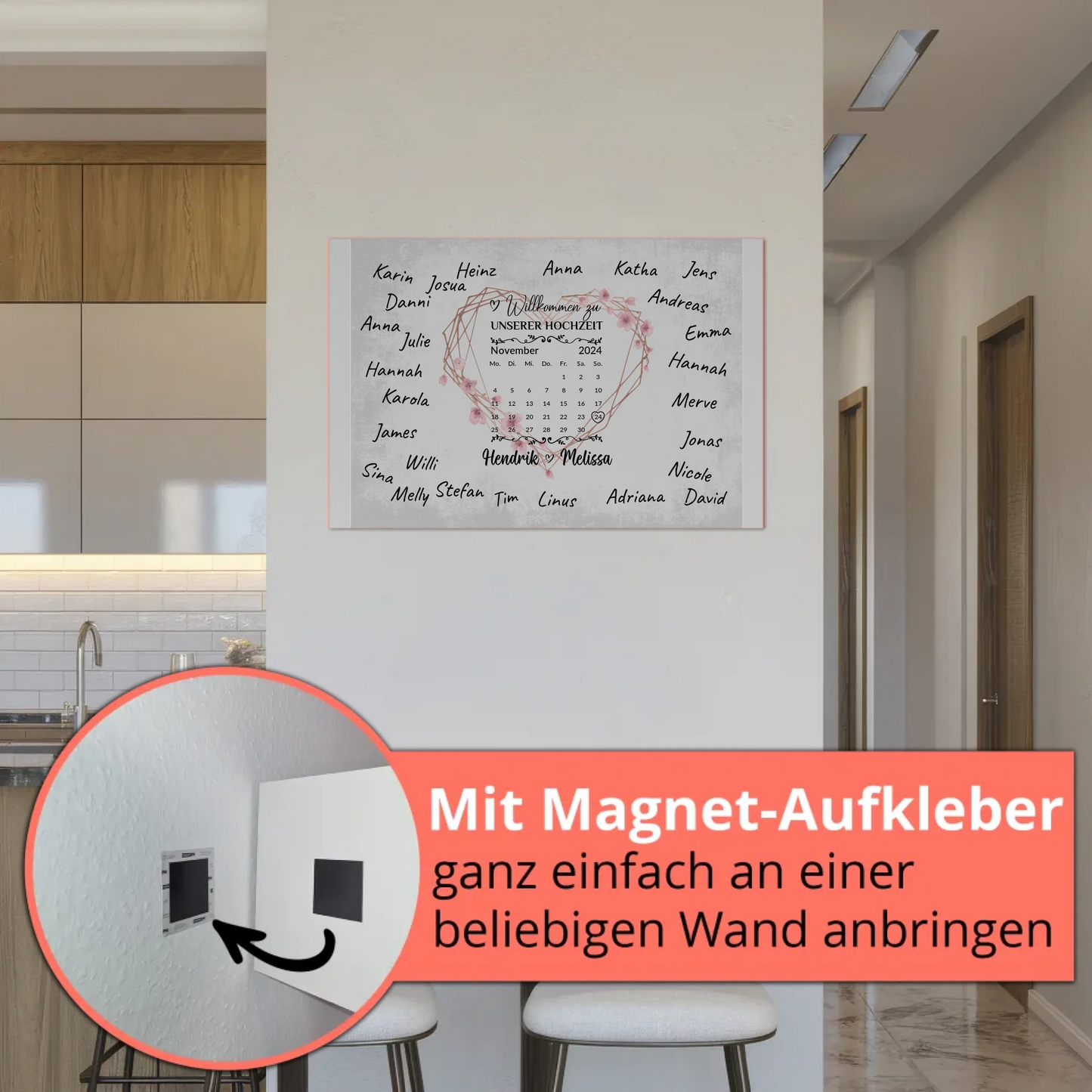 Willkommens Fotoboard Hochzeit Herz Kranz Unterschriften