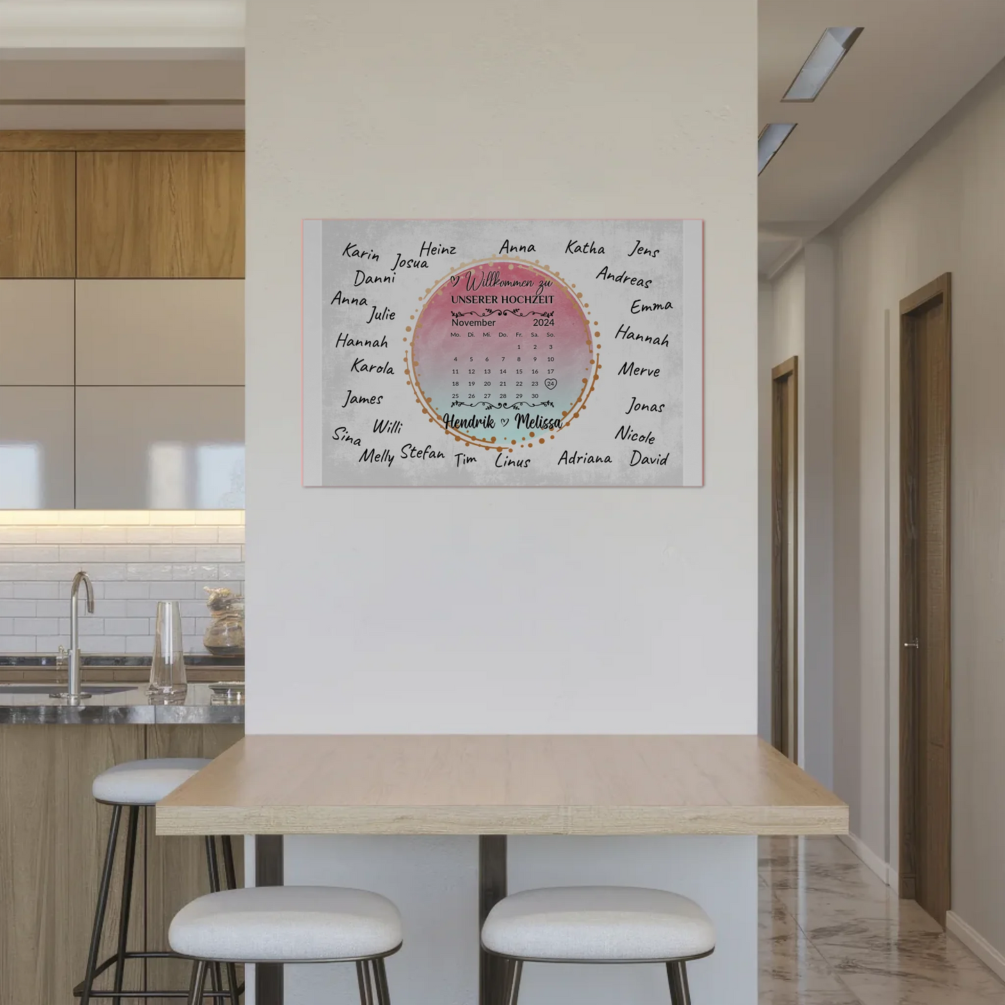 Willkommens Fotoboard Hochzeit mit Unterschriften Blau