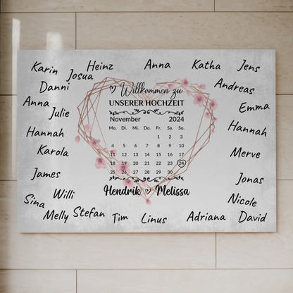 Willkommens Fotoboard Hochzeit Herz Kranz Unterschriften