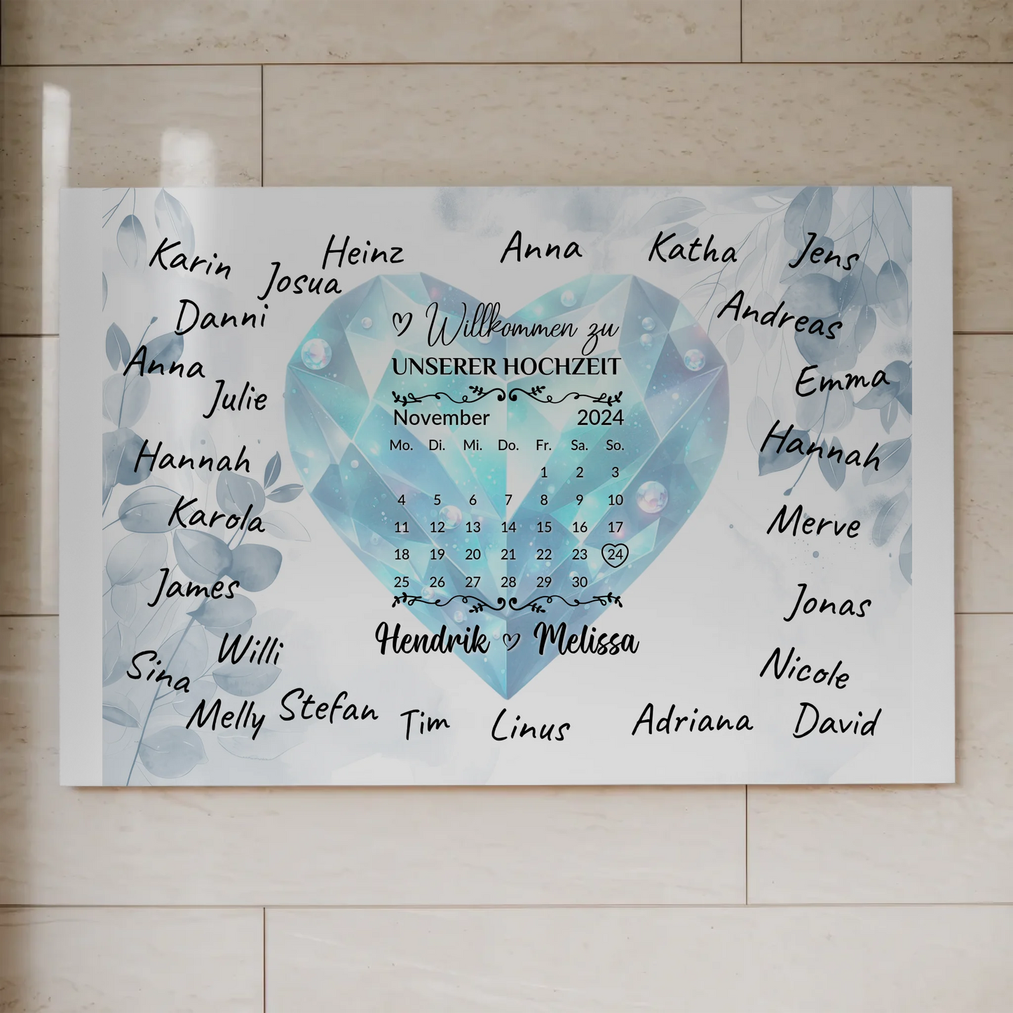 Fotoboard Hochzeit Herzlich Willkommen Blue Diamond
