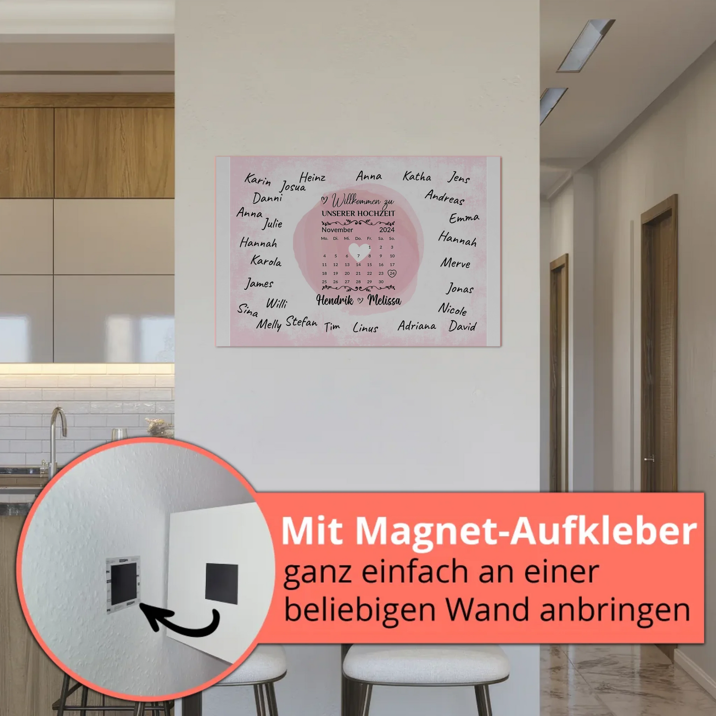 Hochzeit Willkommensschild für Unterschriften Herz Farbklecks