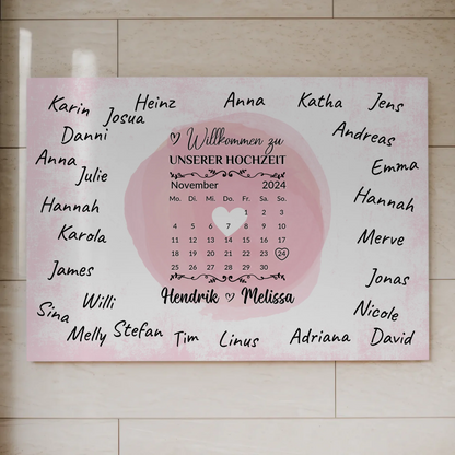 Hochzeit Willkommensschild für Unterschriften Herz Farbklecks