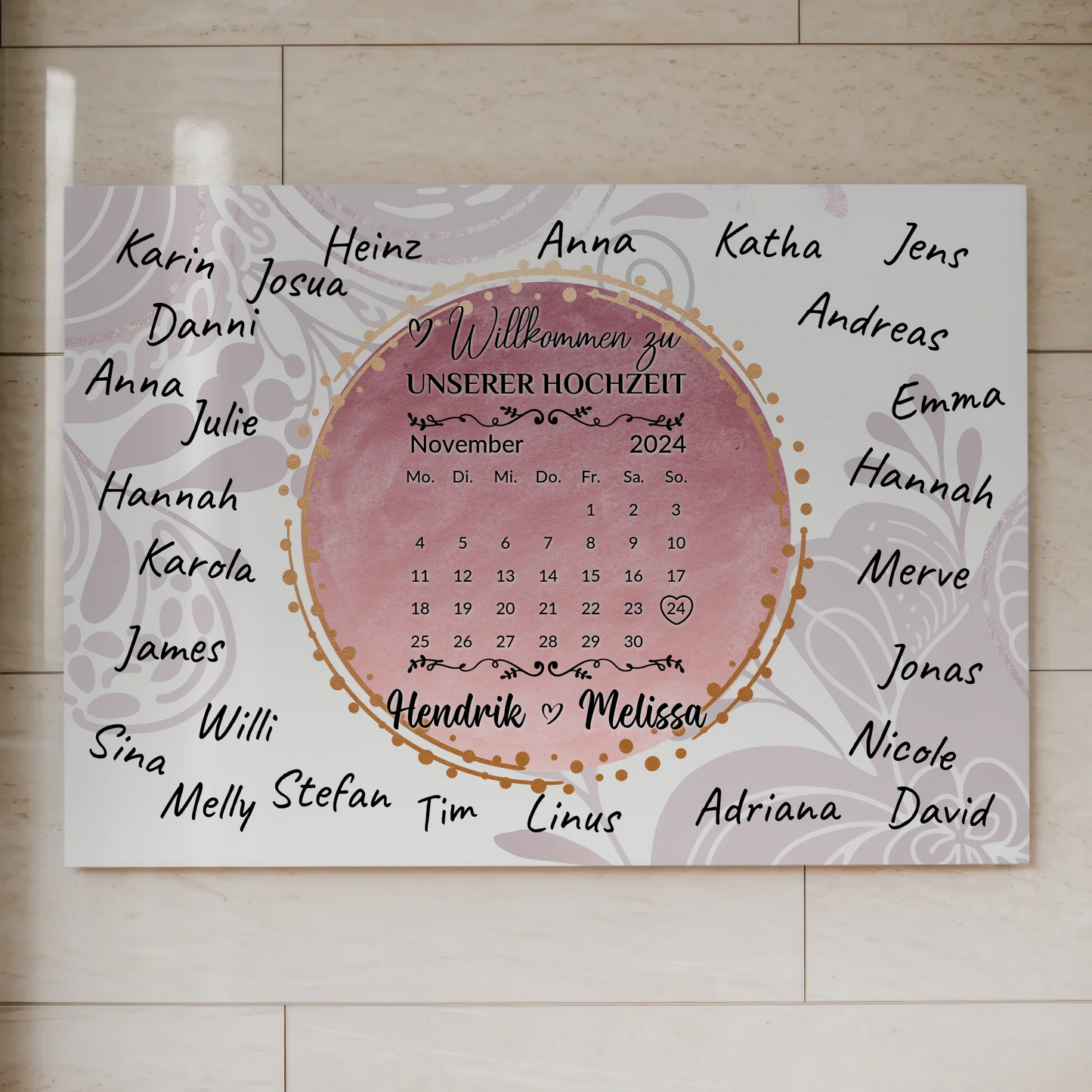 Fotoboard Hochzeit Herzlich Willkommen Rosa Aquarell