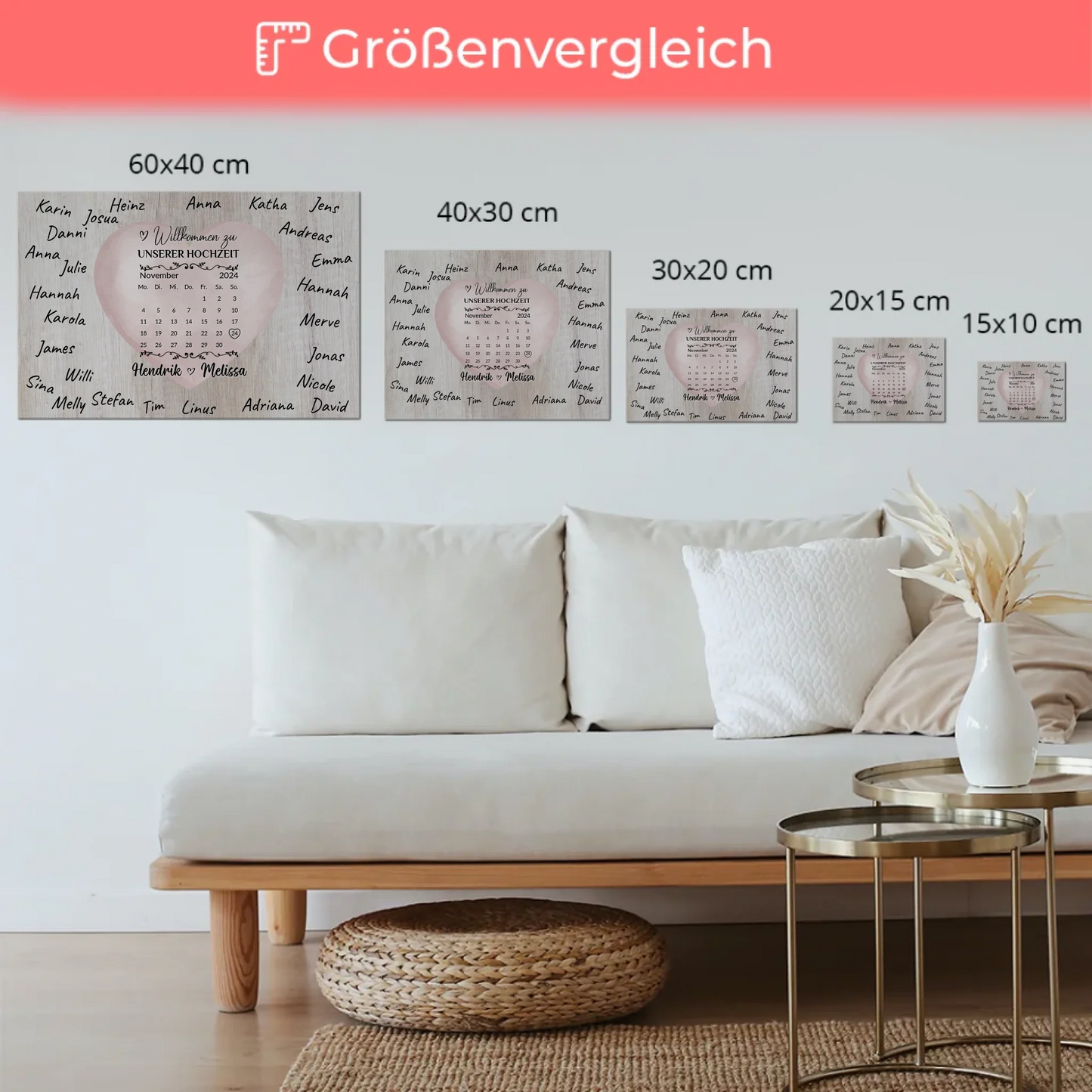 Willkommensschild Hochzeit mit Farbklecks Herz personalisiert