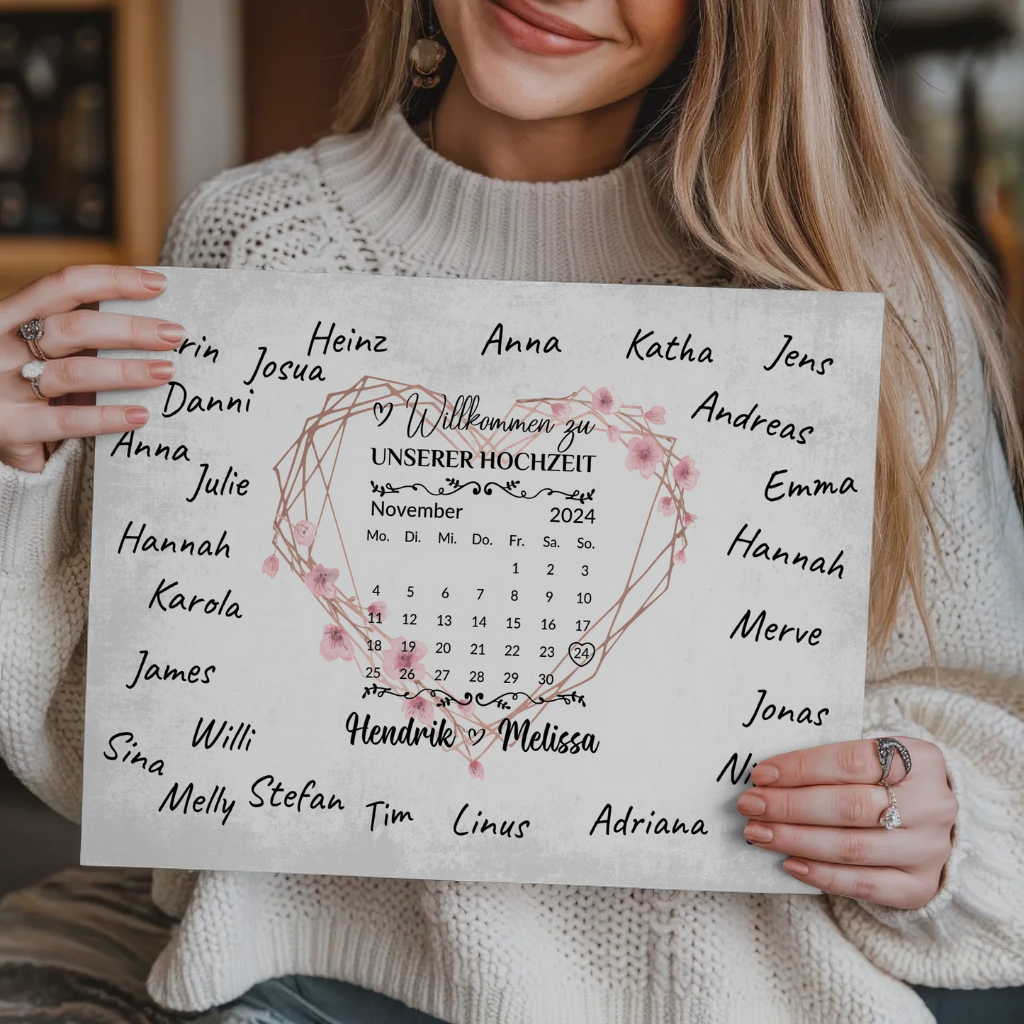 Willkommens Fotoboard Hochzeit Herz Kranz Unterschriften