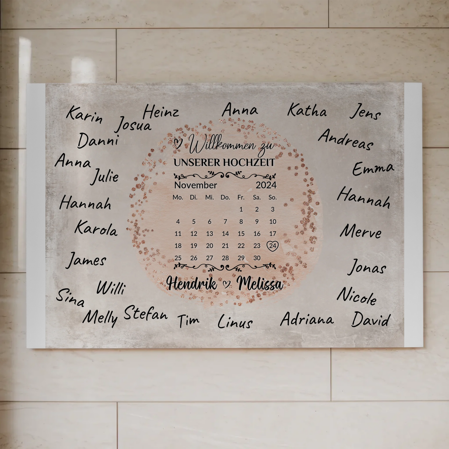 Hochzeit Willkommensschild für Unterschriften Farbklecks Rose