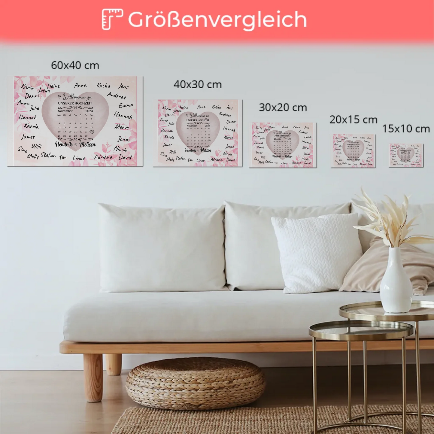Willkommensschild Hochzeit mit Farbklecks Herz personalisiert Magnet Poster