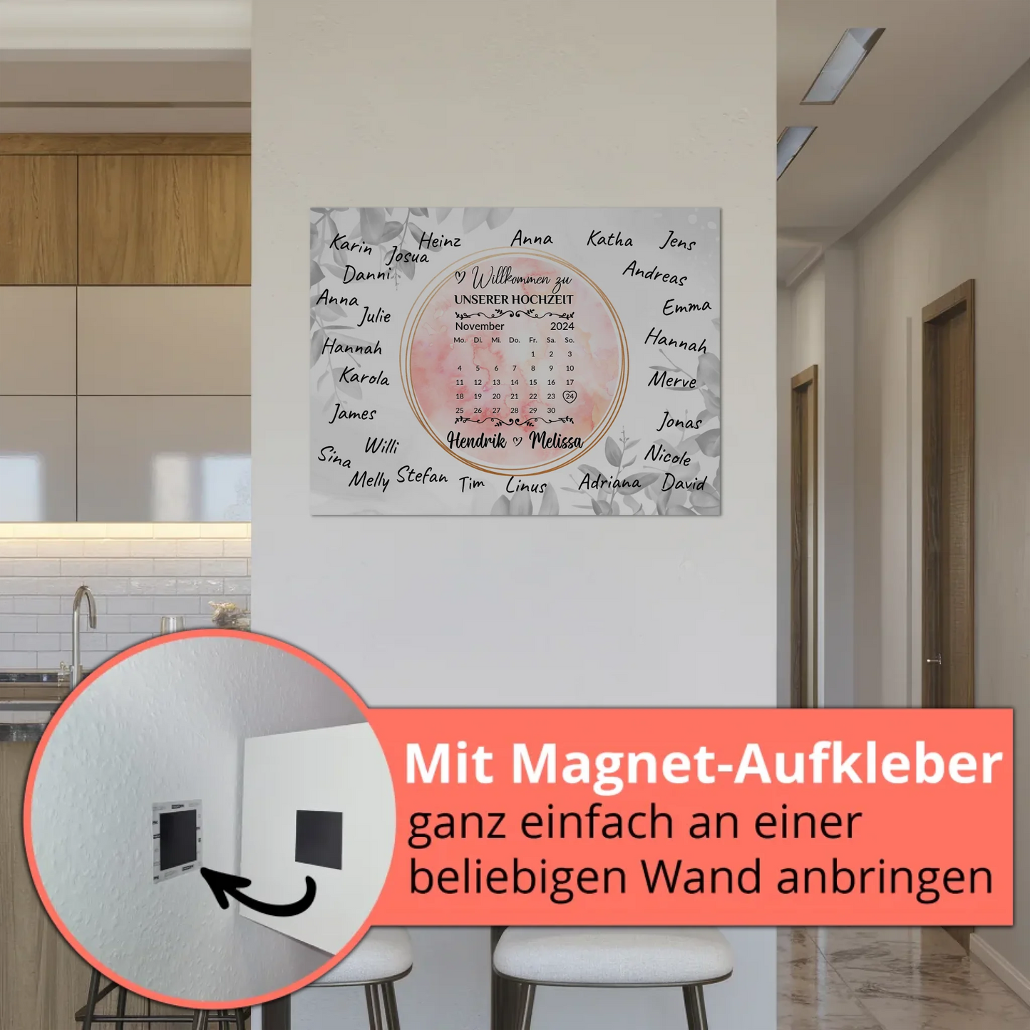 Willkommensschild Hochzeit Aquarell Kranz personalisiert