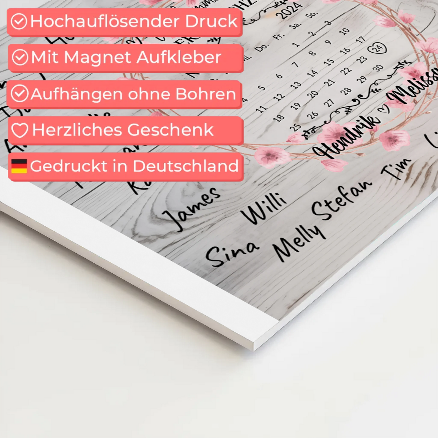 Willkommens Fotoboard Hochzeit mit Blumenkranz personalisiert