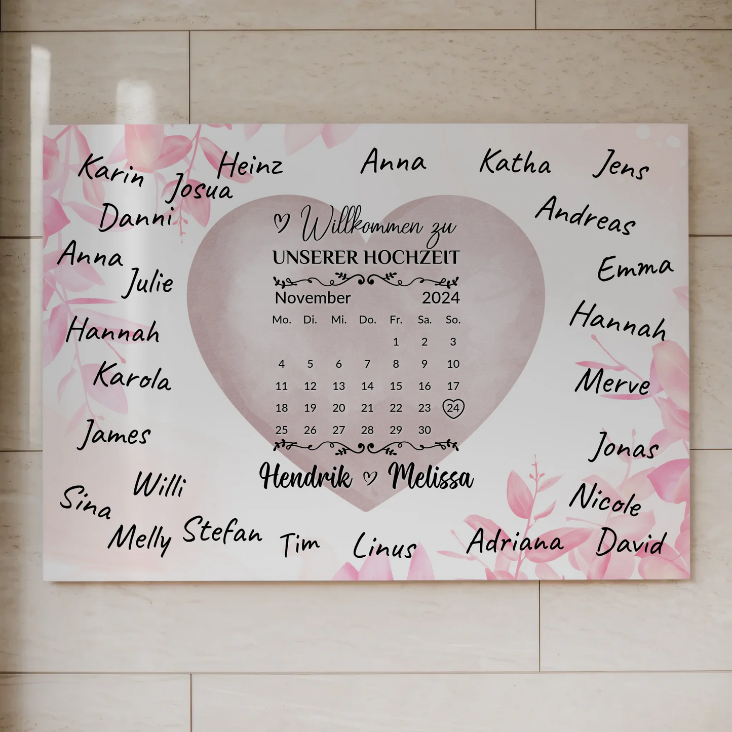 Willkommensschild Hochzeit mit Farbklecks Herz personalisiert Magnet Poster