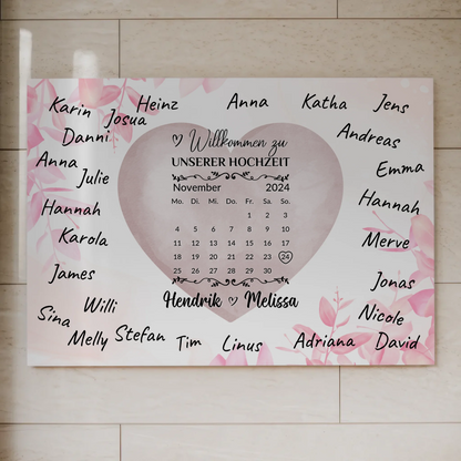 Willkommensschild Hochzeit mit Farbklecks Herz personalisiert Magnet Poster