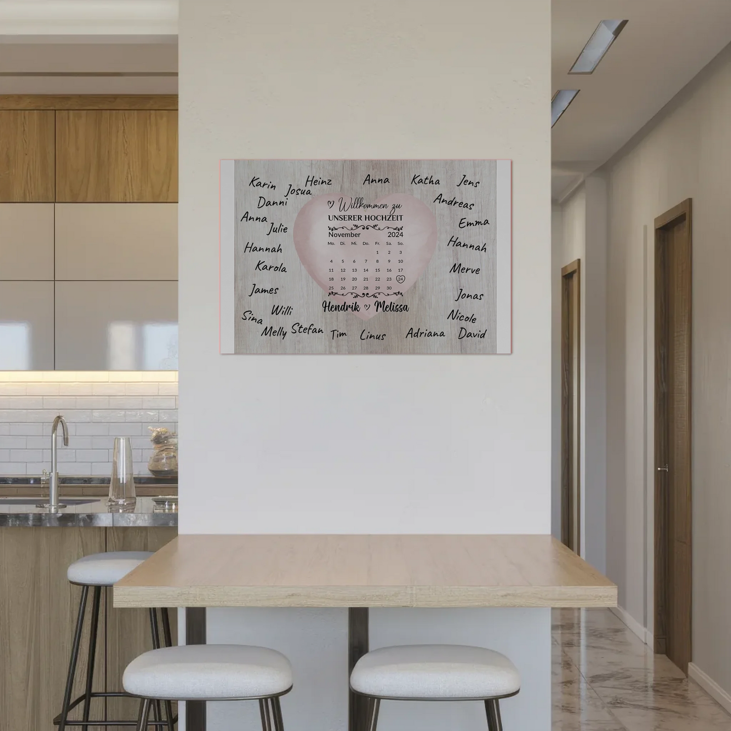 Willkommensschild Hochzeit mit Farbklecks Herz personalisiert