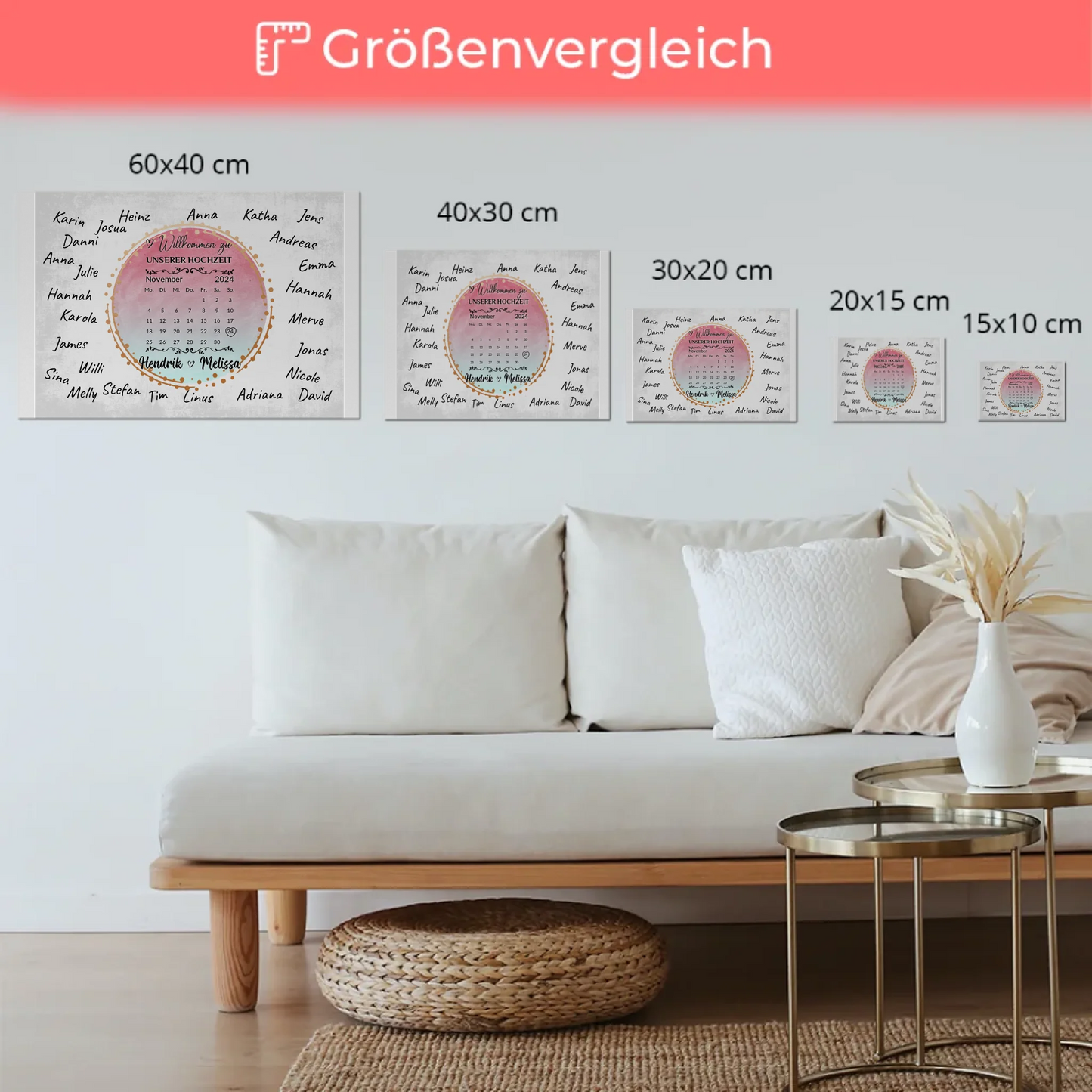 Willkommens Fotoboard Hochzeit mit Unterschriften Blau