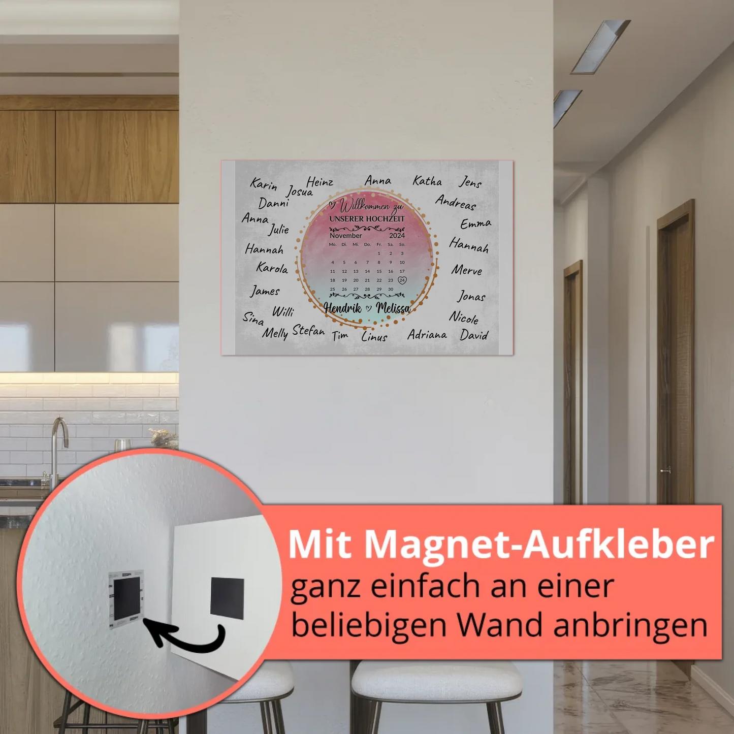 Willkommens Fotoboard Hochzeit mit Unterschriften Blau