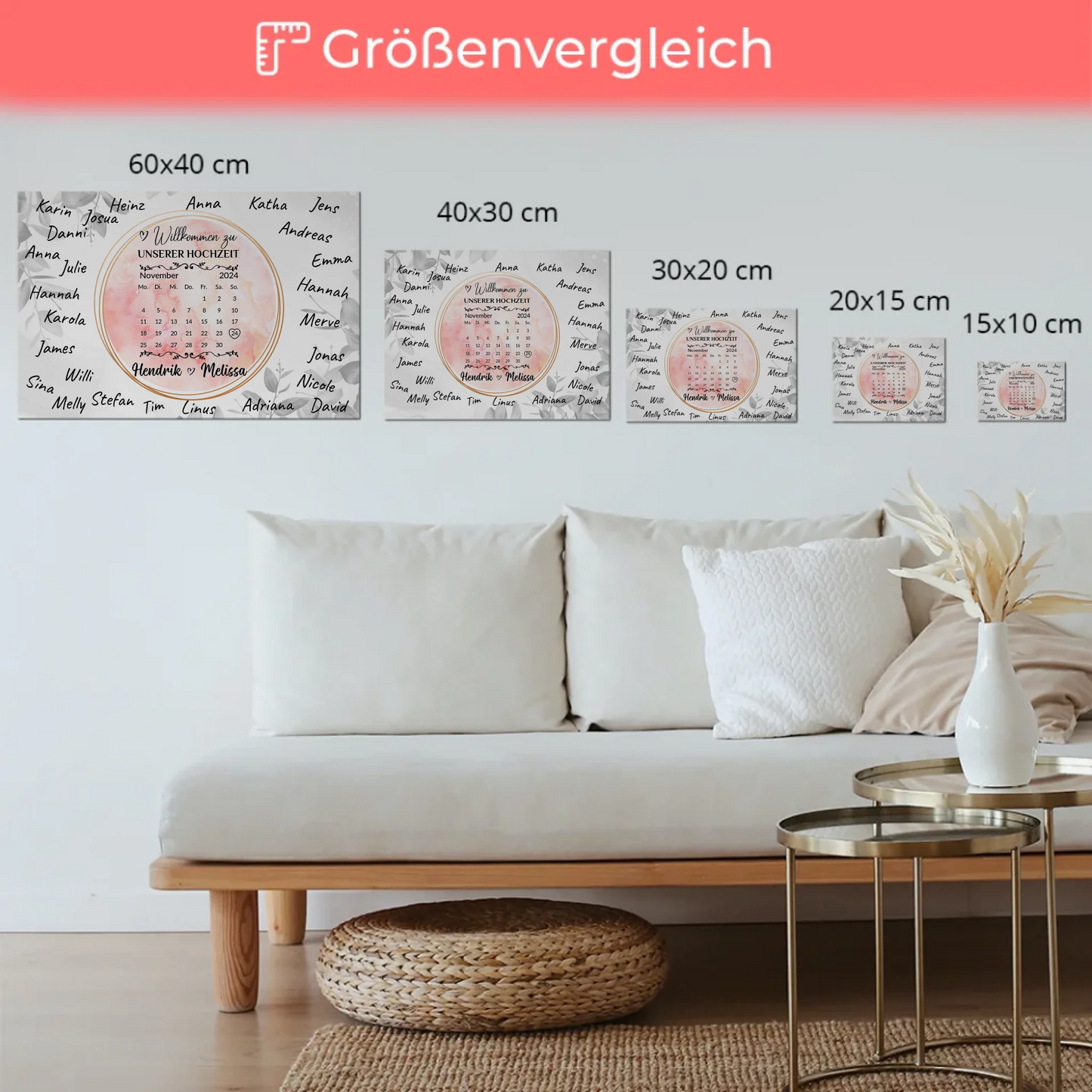 Willkommensschild Hochzeit Aquarell Kranz personalisiert