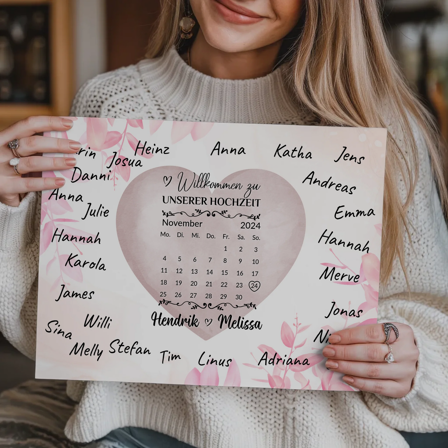 Willkommensschild Hochzeit mit Farbklecks Herz personalisiert Magnet Poster