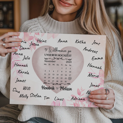 Willkommensschild Hochzeit mit Farbklecks Herz personalisiert Magnet Poster