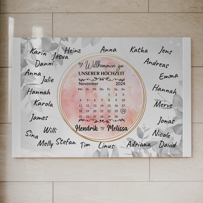 Willkommensschild Hochzeit Aquarell Kranz personalisiert