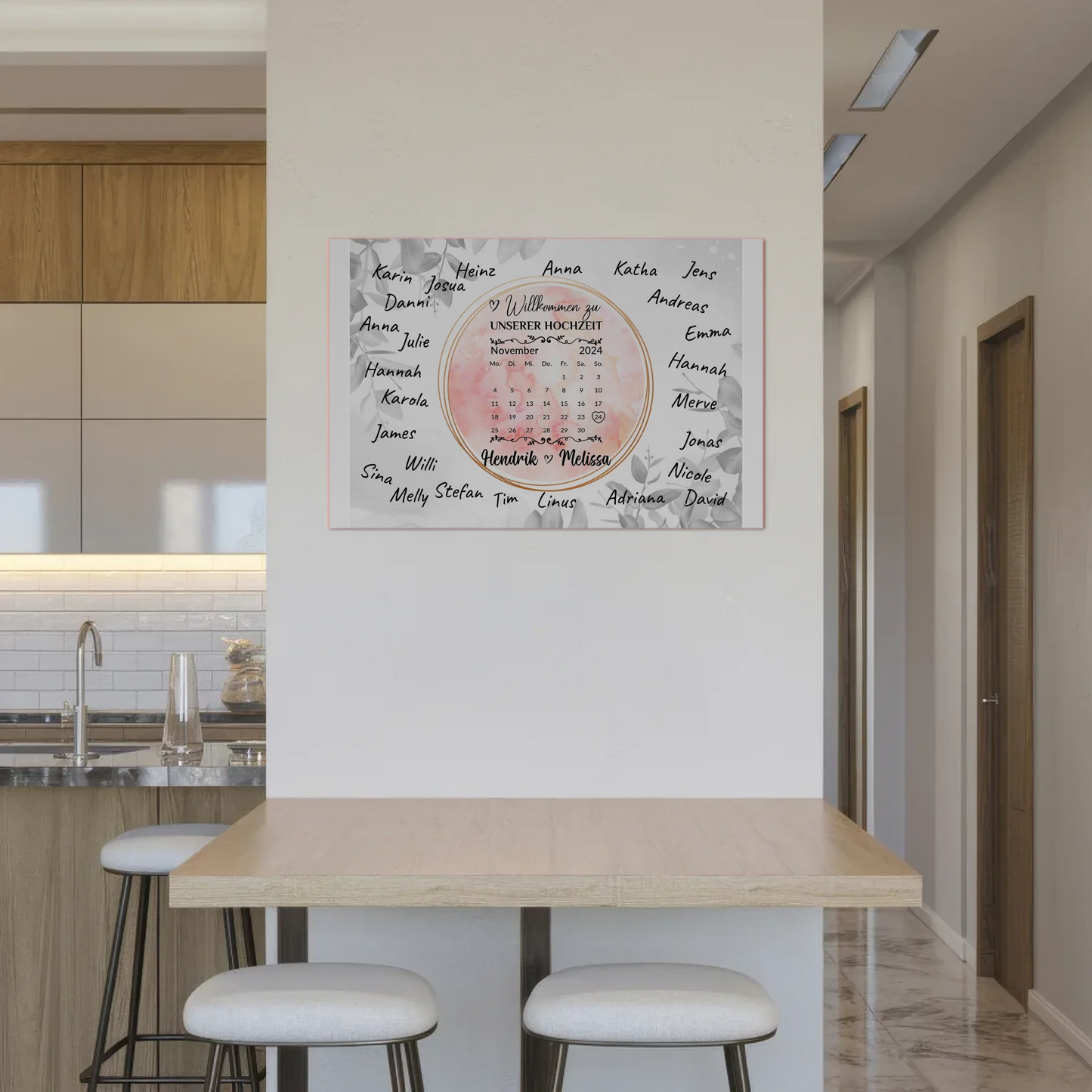 Willkommensschild Hochzeit Aquarell Kranz personalisiert