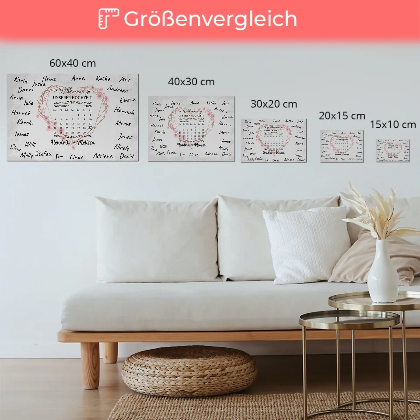 Willkommens Fotoboard Hochzeit Herz Kranz Unterschriften